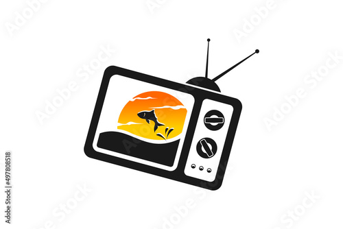 Abandon Floating TV on the sunset ocean beach film movie production logo design
