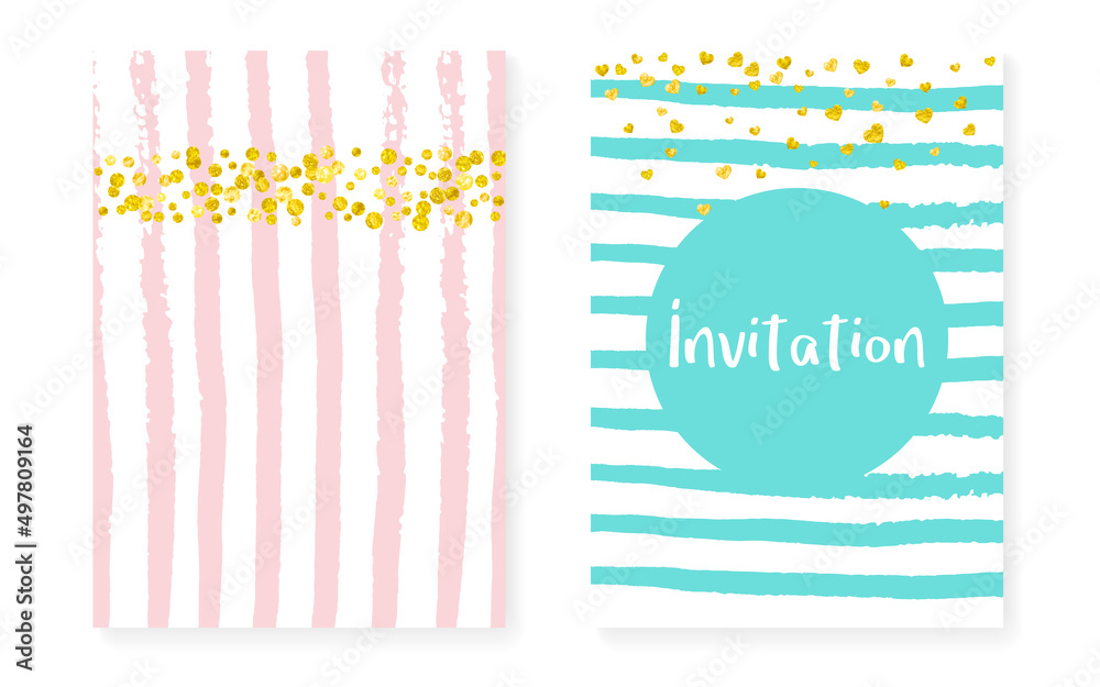 Fototapeta premium Gold Chic Texture. Stripe Simple Frame. Turquoise