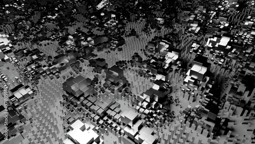 Futuristic abstract cubic grid with seamless wave animation. Design. Abstract technological texture with rippling cubes.