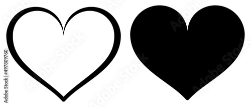 Heart icon set. Love symbol. Outline and silhouette vector illustration isolated on white background.