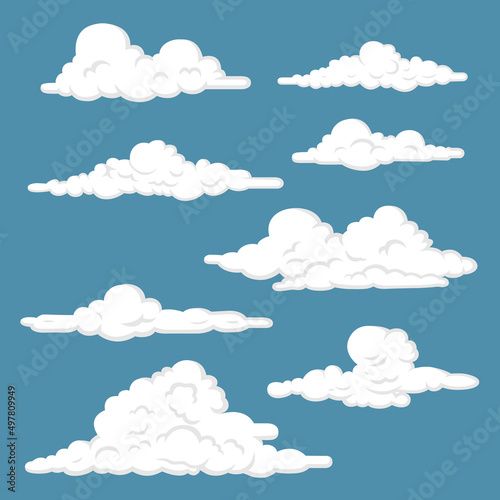 Set of white clouds. Stylized illustrations.