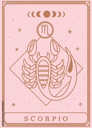 Scorpio horoscope and zodiac constellation symbol Minimalist Vector tarot card for tarot reader