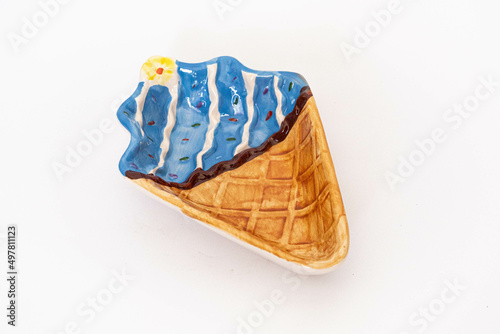 Blue Ice Cream Plate for Dessert on white background