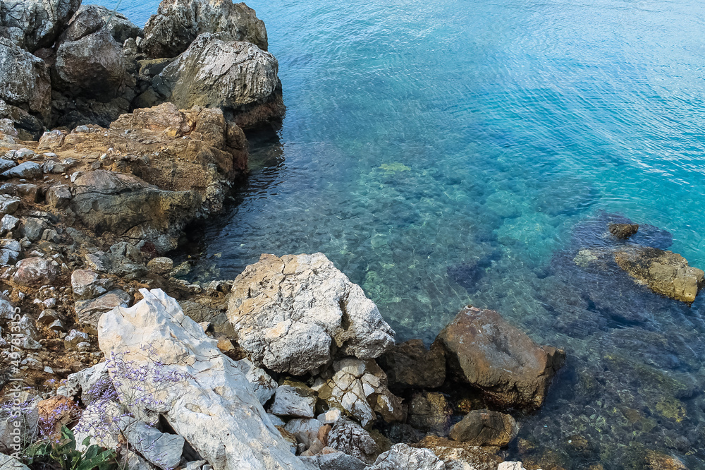 rocky shore of the Aegean sea, seascape