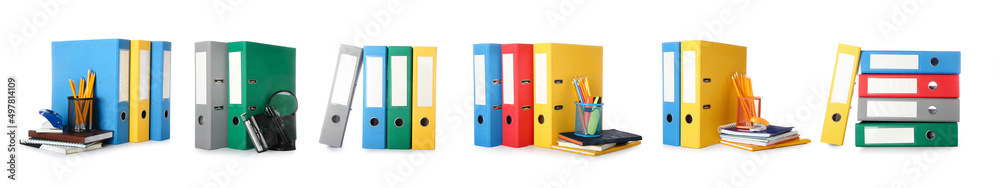 Set of many folders and stationery isolated on white Set of many folders and stationery isolated on white