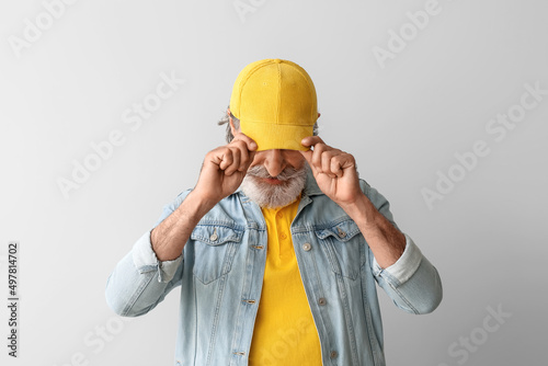 Stylish mature man on light...