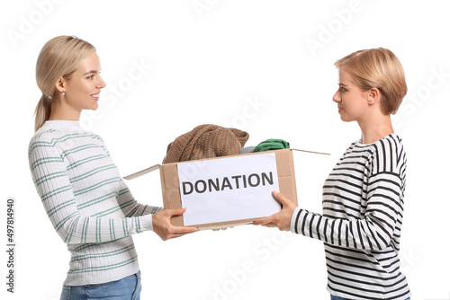 Young women holding box wit...