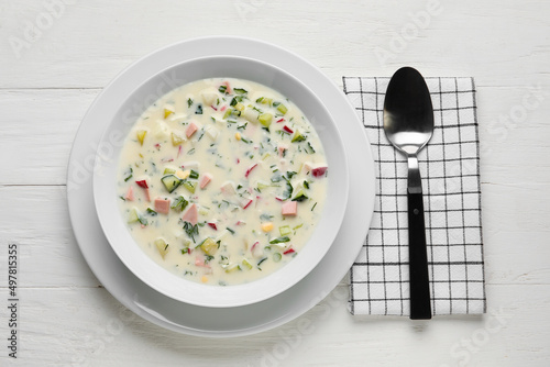 Plate of tasty okroshka on ...