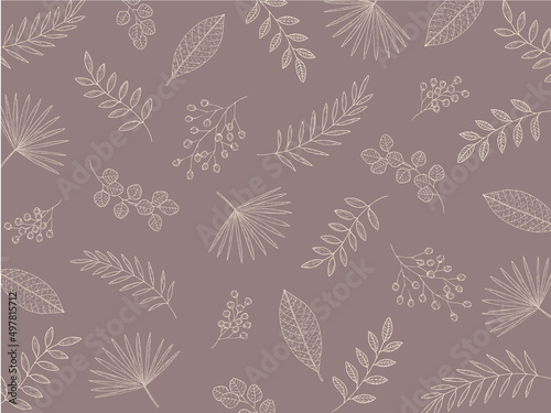 ペン画の葉の模様　背景デザイン