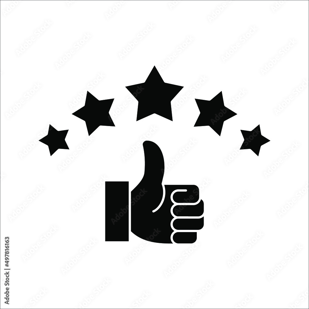 Five stars and hand, customer review, quality rating icon vector stroke and color editable on white background