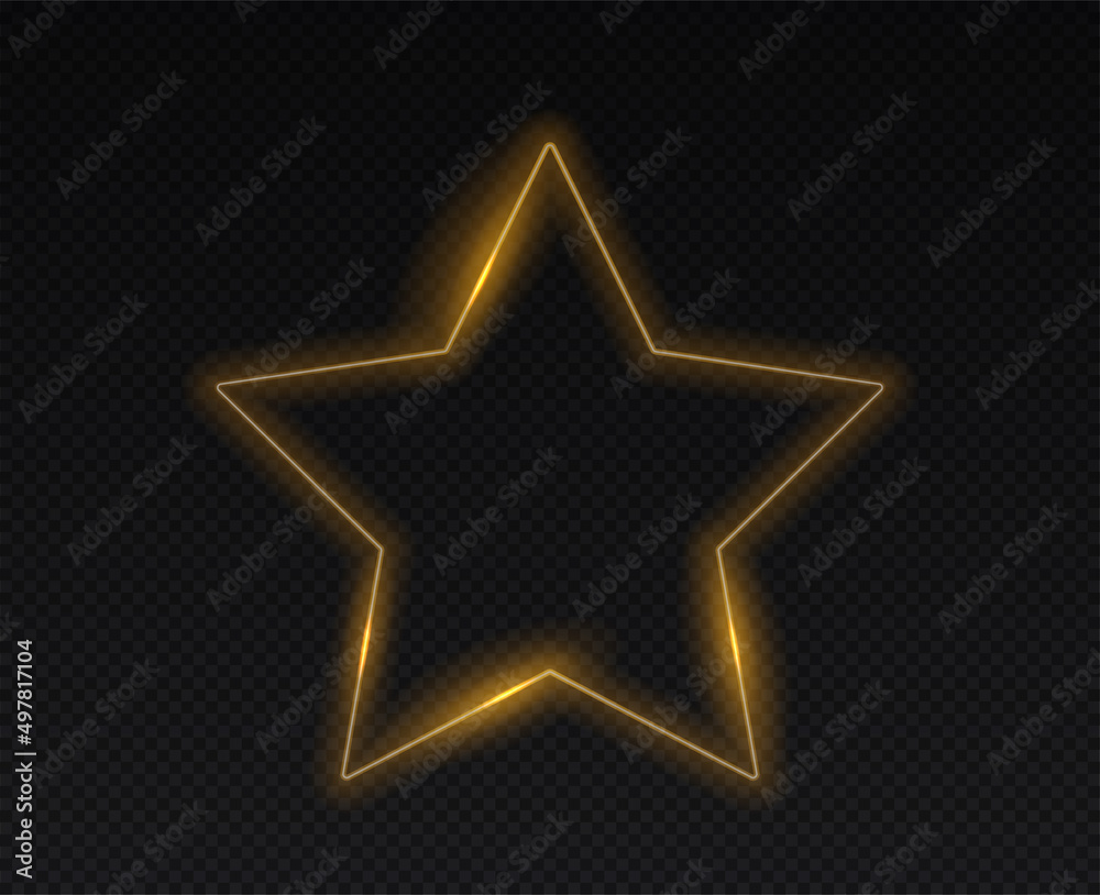 Neon frame yellow. Golden star, futuristic technology and digital world, cyberspace. Graphic elements for website, advertising posters and stylish design of banners. Realistic vector illustration Neon frame yellow. Golden star, futuristic technology and digital world, cyberspace. Graphic elements for website, advertising posters and stylish design of banners. Realistic vector illustration