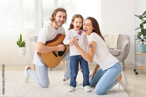 Happy family singing song a...