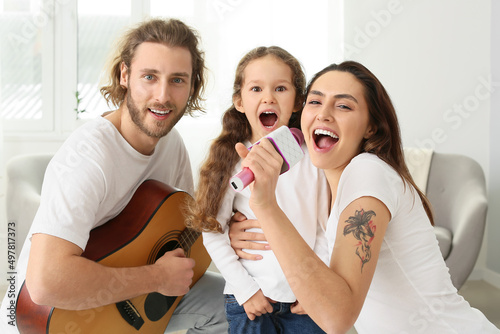 Happy family singing song a...