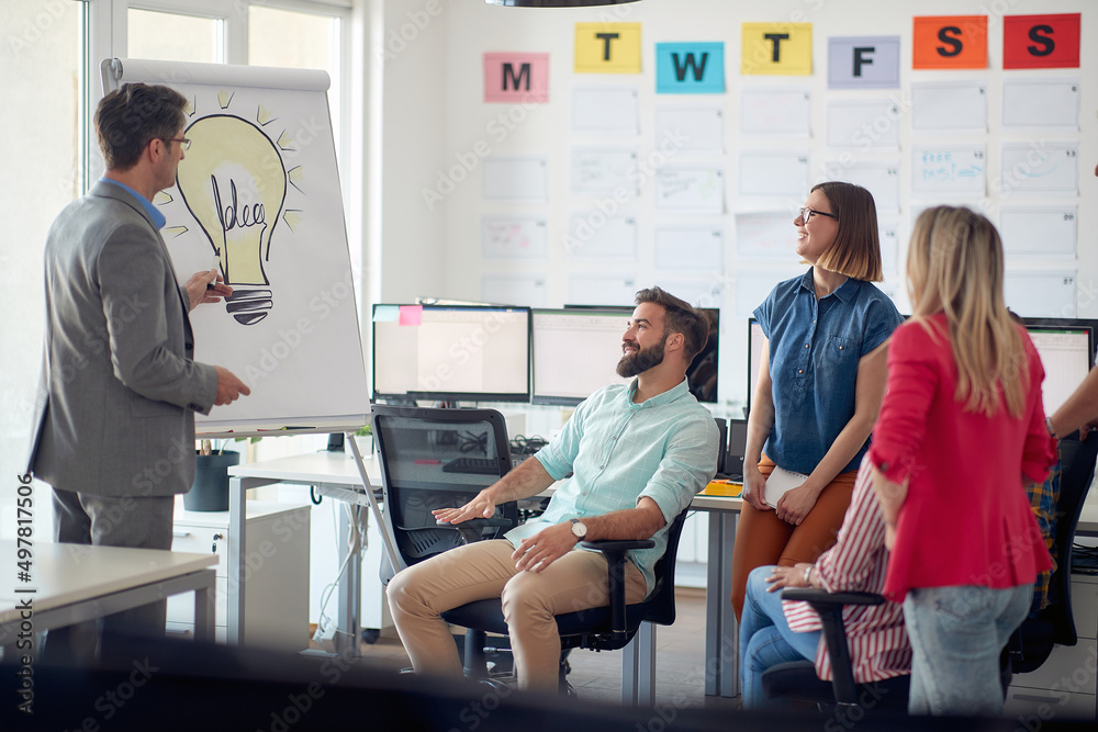 Obraz premium Group of young ambitious employees brainstorming together