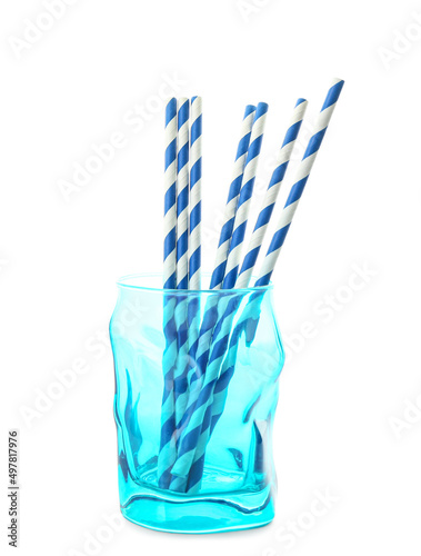 Blue and white striped pape...