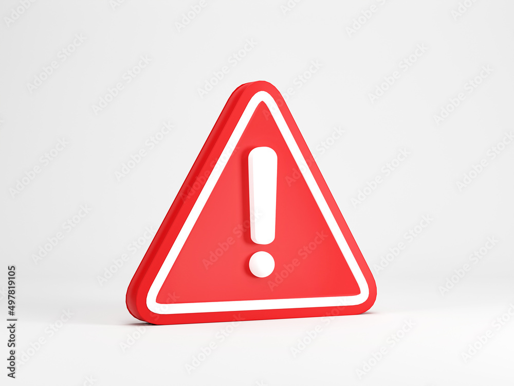 3D rendering, 3D illustration. Warning sign icon on white background. Attention sign icon icon. Danger symbol. exclamation mark symbol. 3D rendering, 3D illustration. Warning sign icon on white background. Attention sign icon icon. Danger symbol. exclamation mark symbol.