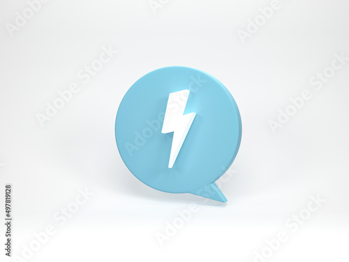 3D rendering, 3D illustration. Flash icon on speech bubble talk on white background. concept of energy, danger and power.