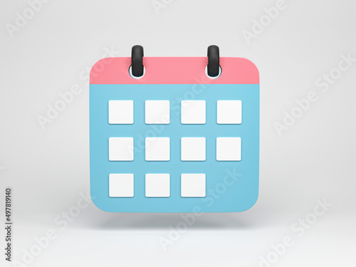 3D rendering, 3D illustration. Minimal calendar icon isolated on white background. Planning concept.