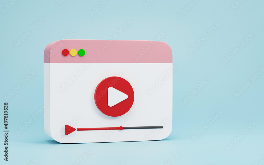 3d render 3d illustration. minimal style video player media with play button on blue background. video playback concept 3d render 3d illustration. minimal style video player media with play button on blue background. video playback concept