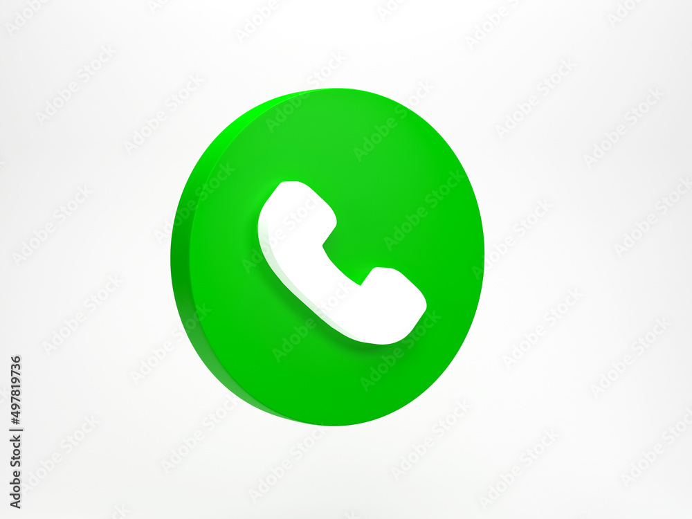 3D rendering, 3D illustration. Phone call icon isolated on white background. Telephone icons in green accept incoming call 3D rendering, 3D illustration. Phone call icon isolated on white background. Telephone icons in green accept incoming call