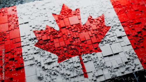 Canadian Flag rendered as Futuristic 3D blocks. Canada Network Concept. Tech Wallpaper. photo