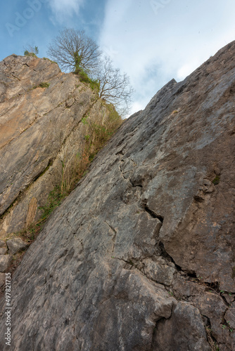 Dinas Rock,popular climbing and tourist attraction,Neath Valley near village of Pontneddfechan, Wales,UK.