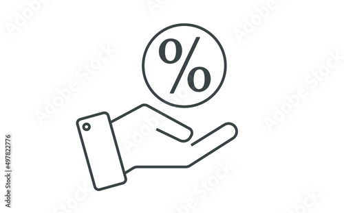 Hand percent icon. Money saving and administration icon