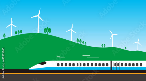 High-speed rail travel on the road, wind generator