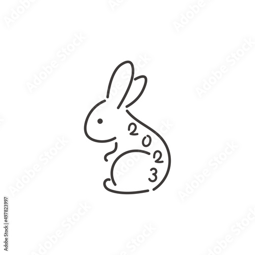 2023年卯年　横向きのシンプルなうさぎのイラスト