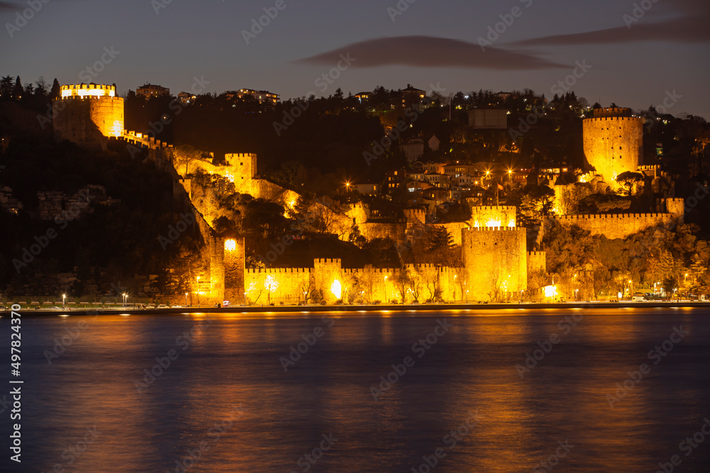 Rumeli Fortress and Fatih Sultan Mehmet Bridge in the Bosphorus, Uskudar Istanbul Turkey