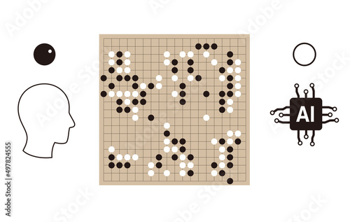 Human playing go game with robot, vector illustration photo