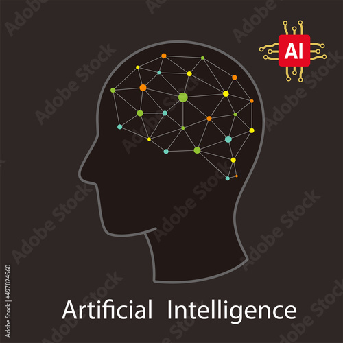 Artificial intelligence concept, Neuron and grid, vector illustration