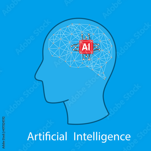 Microchip in the Cyborg head, Artificial intelligence concept. vector illustration