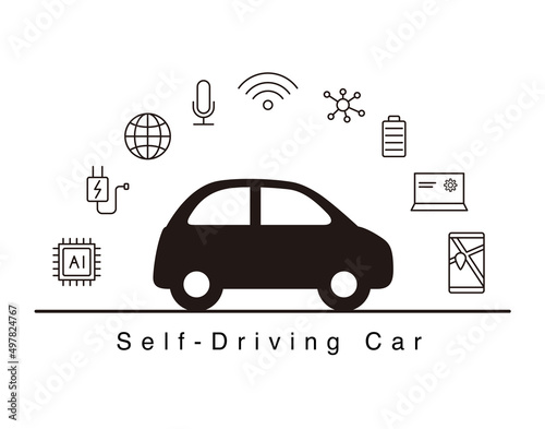 Green electric self-driving car icon