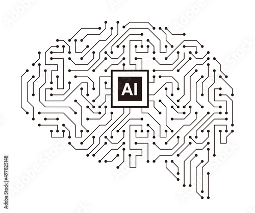 circuit board, chip and brain, Artificial intelligence concept. vector illustration