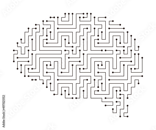 circuit board, maze and brain, Artificial intelligence concept. vector illustration