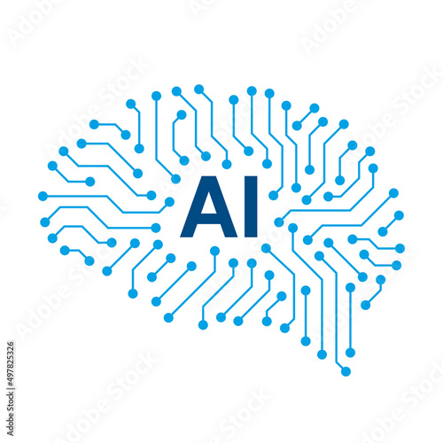 Microchip in the Cyborg brain, Artificial intelligence concept. vector illustration