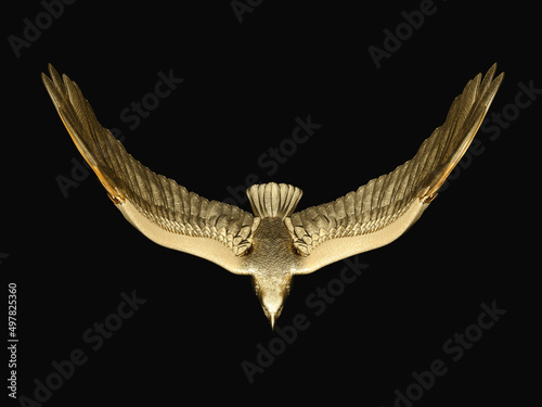 Statue of golden eagle. Top view. 3D illustration.