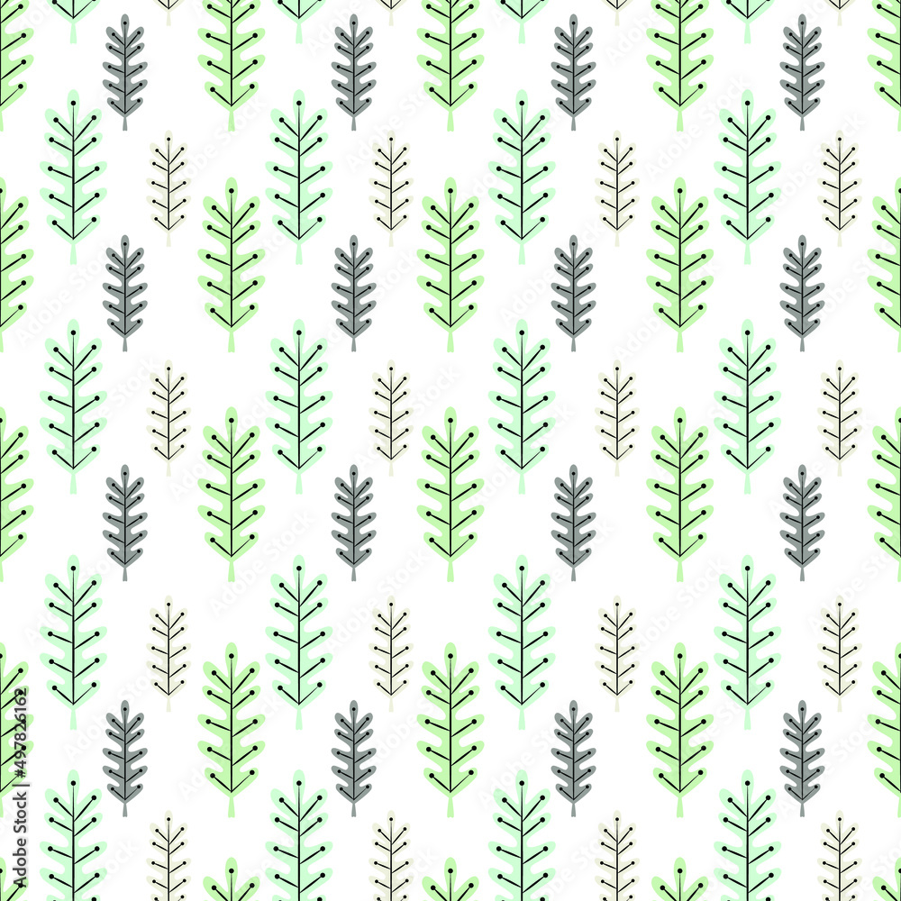 Hand drawn Abstract colourful leaves and twigs isolated on white background is in Seamless pattern - vector illustration Hand drawn Abstract colourful leaves and twigs isolated on white background is in Seamless pattern - vector illustration
