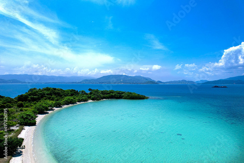high angle view, beach and bed where the sea has blue water In the Gulf of Thailand, Koh Madsum of Thailand