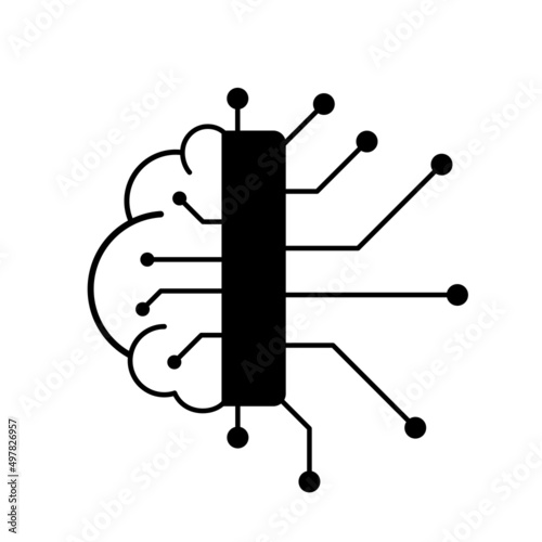 Artificial intelligence concept, Neuron connecting with chip, vector illustration