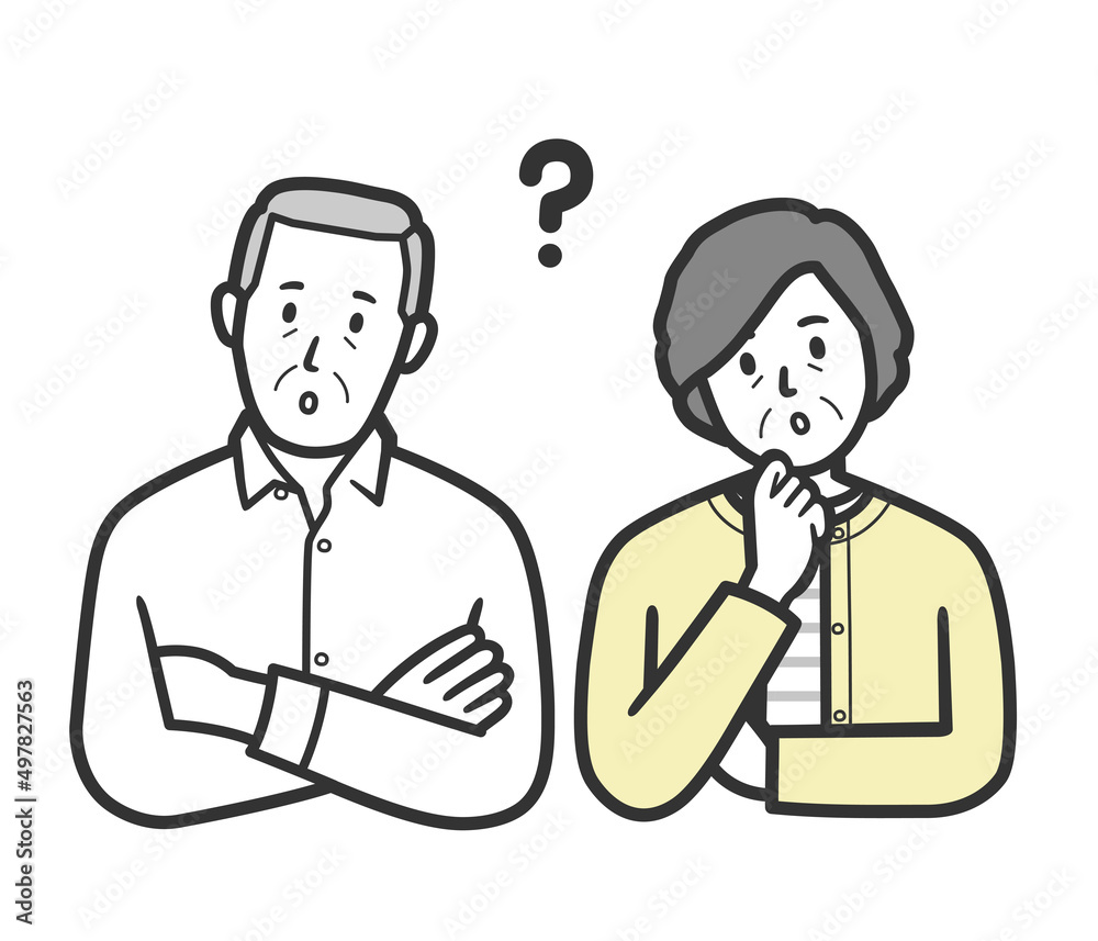 疑問に思うシニア夫婦 疑問に思うシニア夫婦