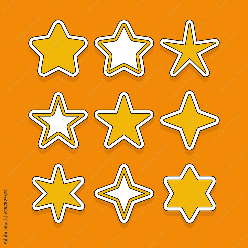 Set of stars in style cartoon. Collection of stars icon elements for decor. Vector illustration. Set of stars in style cartoon. Collection of stars icon elements for decor. Vector illustration.