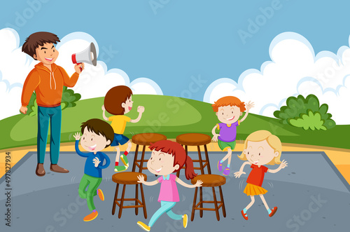 Kids doing physical activity with music chair