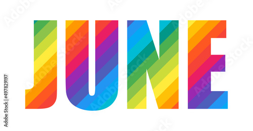 June Colorful Rainbow Typography Lettering Word Design. Months of The Year.