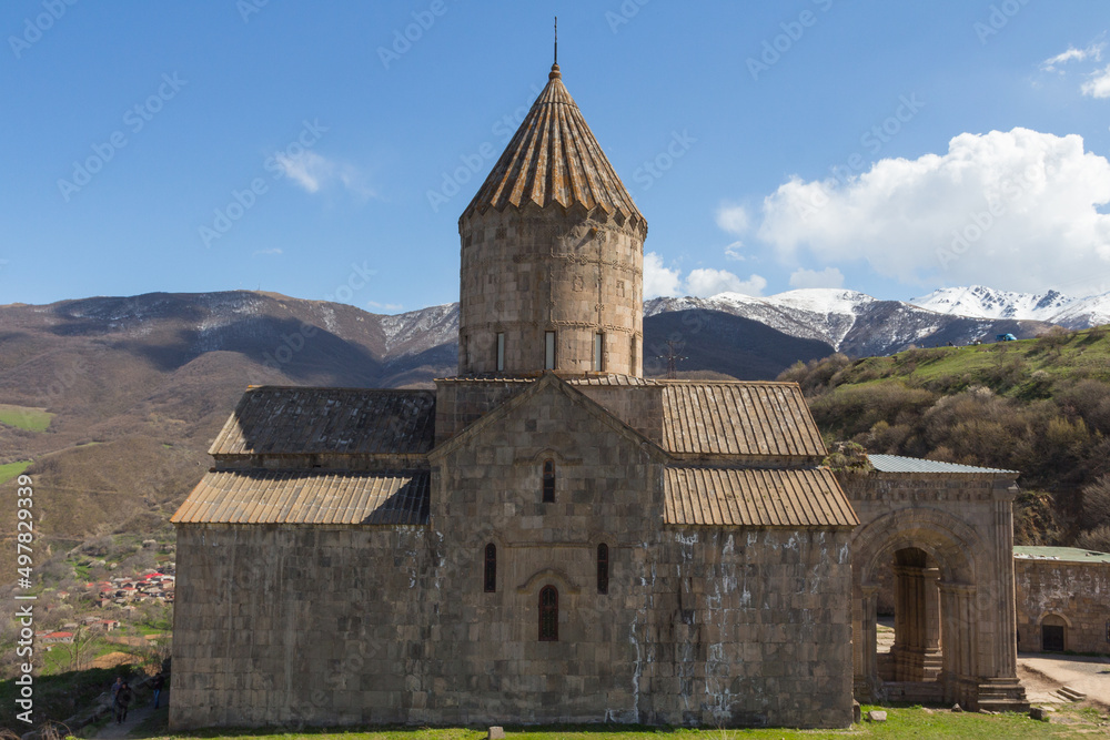 View of the Tatev Monastery in a picturesque place in the mountains. Armenia