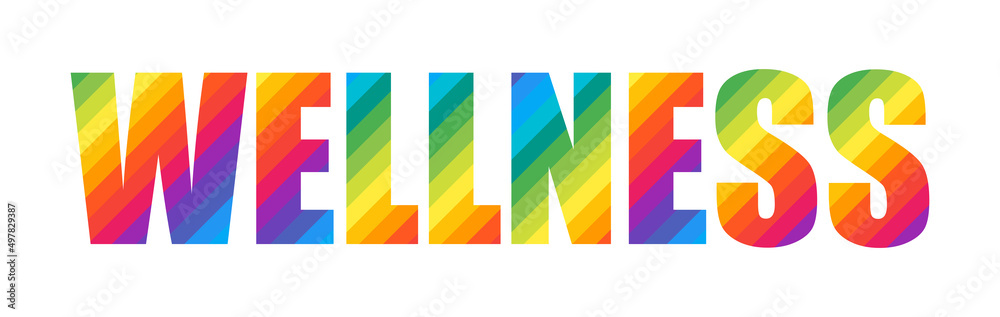 Wellness Colorful Rainbow Typography Lettering Word Design. Concept for Logo Card Poster Print