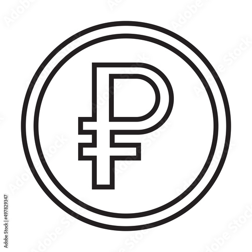 3D Coin Ruble Russian money. 3D Rendering of Russia ruble symbol on money bag and coin on background concept of Russian economy and financial. 3D Render illustration cartoon style.