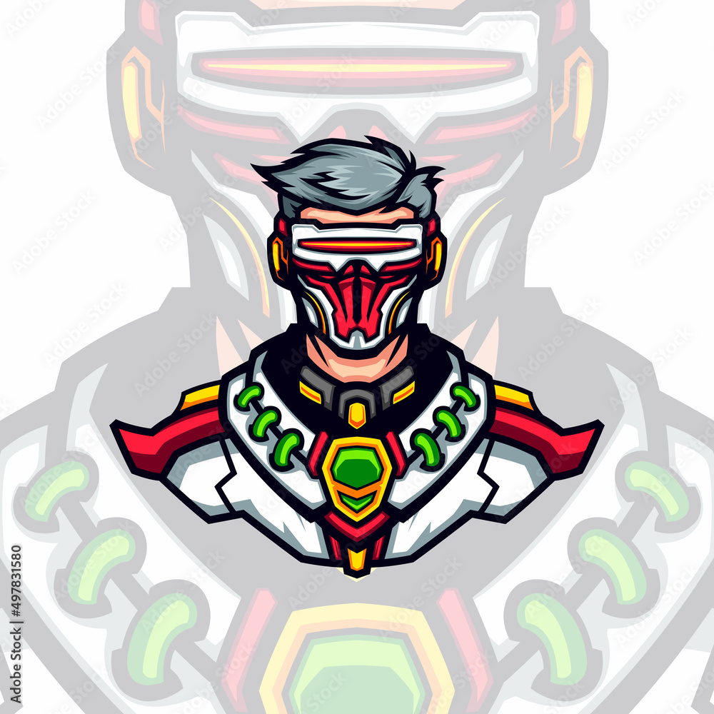 Gaming avatar with laser red mask cyberpunk vector mascot