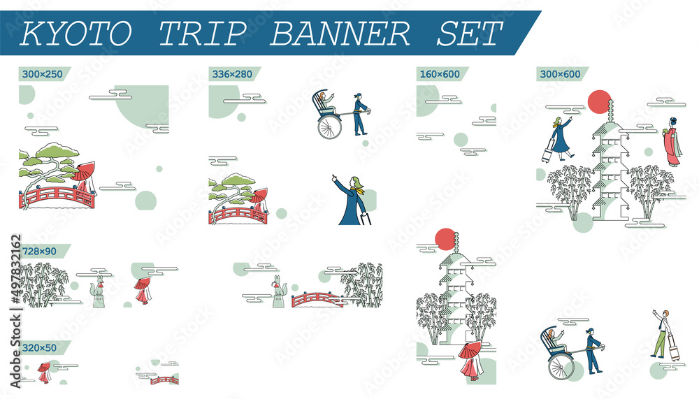 Obraz premium 京都旅行のバナーセット